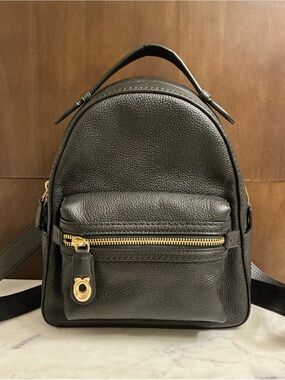 Coach | Bags | Coach Black Pebbled Leather Mini Backpack With Gold